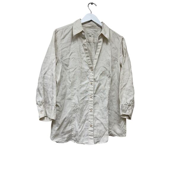 Talbots Size Large 100% Linen Cream Off White Button Down Top Natural Fiber Lux - Picture 1 of 10